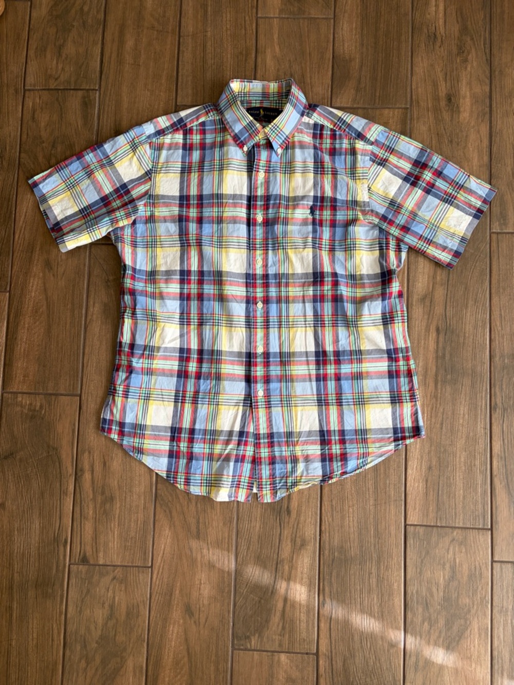 Ralph Lauren Men’s Short-Sleeve Plaid Button-Down Shirt - Blue, Red, Yellow